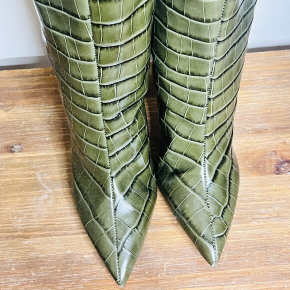 SCHUTZ Brand New Maryana Pointed Toe Boot In Military Green Womens 7.5 Crocodile - Picture 6 of 8